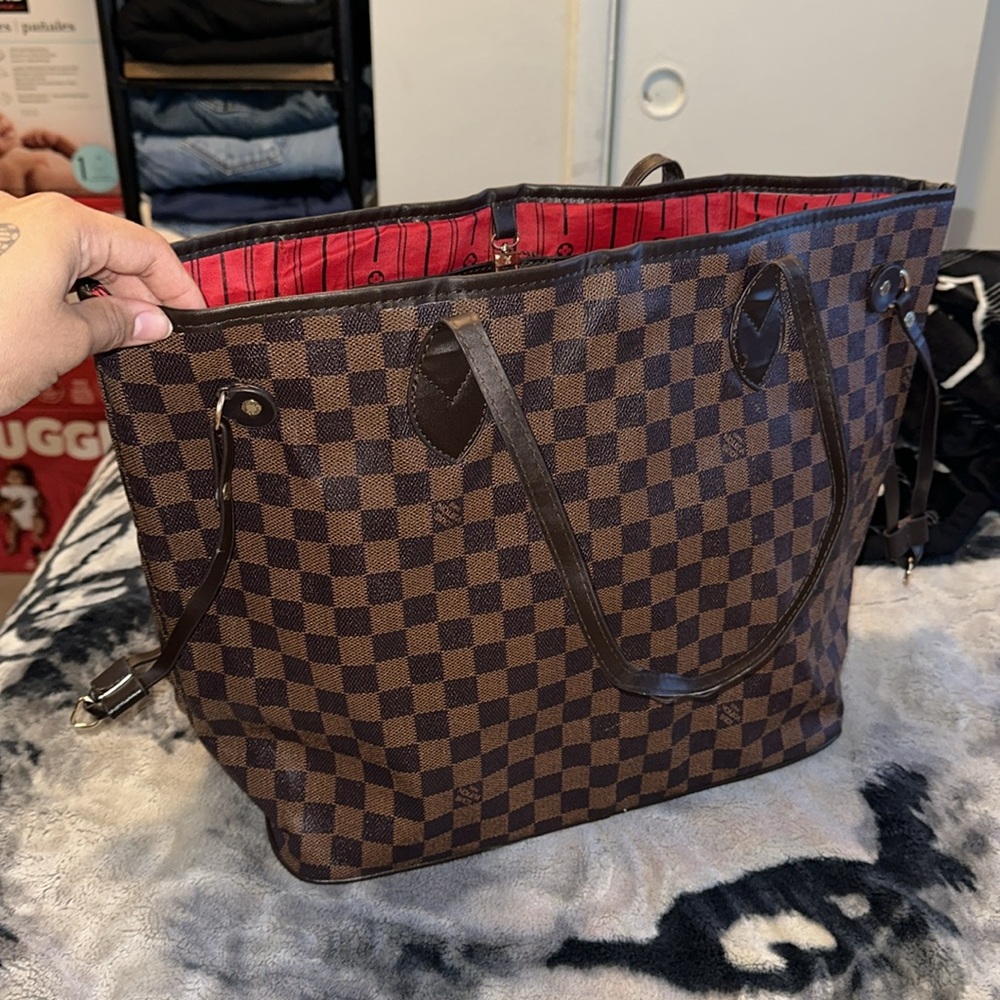 Brown Checkered Tote Bag
